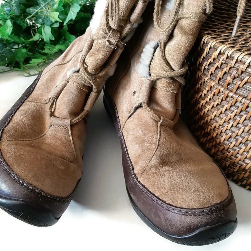 THE NORTH FACE ABBY tan suede boots Lace Up Primaloft Insulated Sz 10